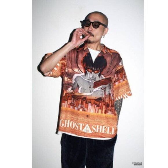 Wacko Maria Ghost in The Shell #1 Hawaiian collabo Shirt Size L Orange Color - Picture 1 of 9